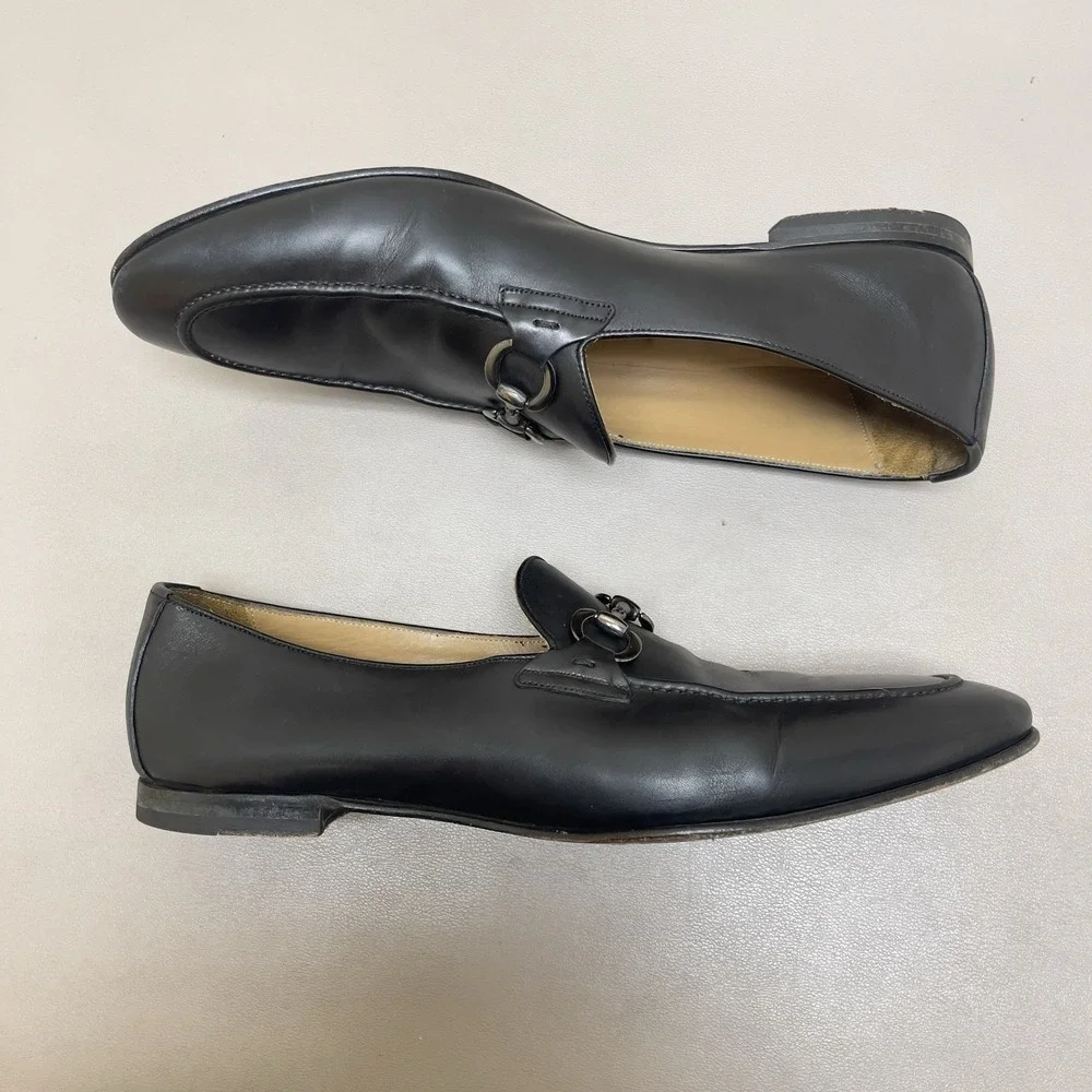 Tresmode Neslip Shoes Men 44 / 10.5 Black Horsebit Leather Slip On Loafers Italy